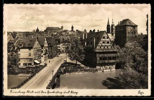 AK Nürnberg, Blick auf den Henkessteg und Burg