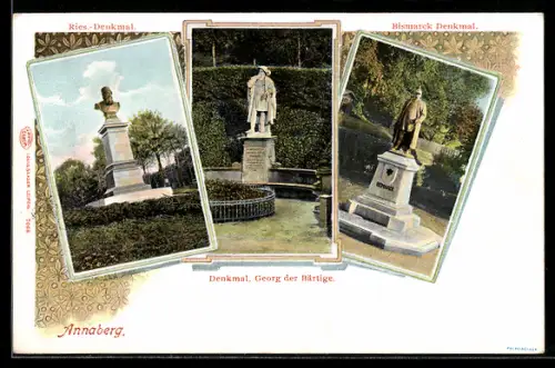 AK Annaberg, Denkmäler von Ries, Georg dem Bärtigen und Bismarck