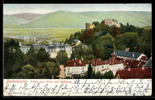 AK Badenweiler, Ruine mit Blick auf Müllheim