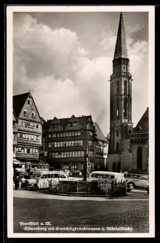 AK Alt-Frankfurt, Römerberg, Gerechtigkeitsbrunnen, Nikolaikirche