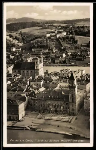 AK Passau a. d. Donau, Blick auf Rathaus, Mariahilf und Stadt