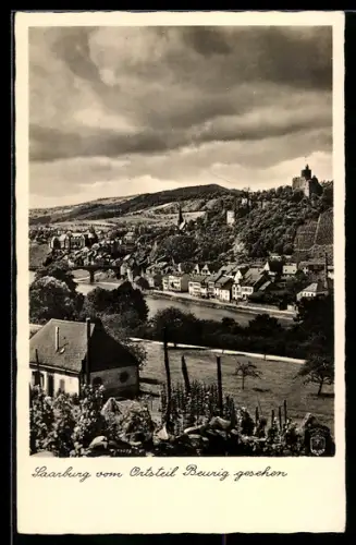 AK Saarburg, Blick auf Stadt und Burg Saarburg vom Ortsteil Beurig