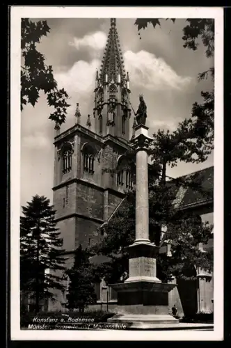 AK Konstanz a. Bodensee, Münster, Südseite mit Mariensäule