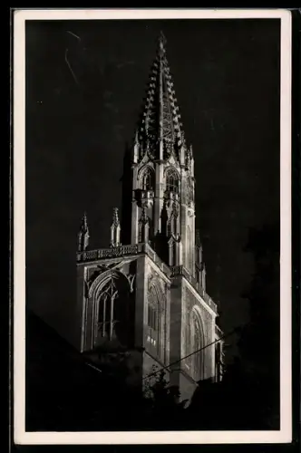 AK Konstanz /Bodensee, Münster Turm bei Nacht