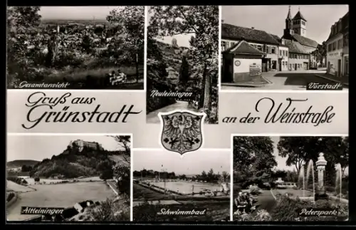 AK Grünstadt an der Weinstrasse, Gesamtansicht, Neuleiningen, Schwimmbad, Peterspark