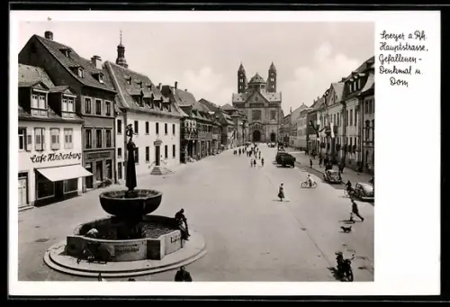 AK Speyer, Hauptstrasse, Dom, Gefallenendenkmal, Café Hindenburg