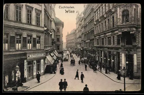 AK Wien, Tuchlauben, Strassenpartie mit Geschäft H. Fournier