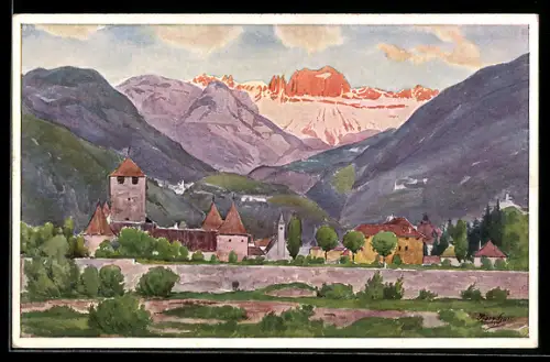 Künstler-AK J.Marschall: Bozen, Rosengarten von der Wassermauer aus gesehen