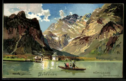 Künstler-AK Karl Heinisch: Bartholomä, Ansicht vom Königssee aus