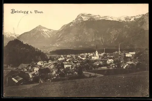 AK Brixlegg, Ortsansicht mit Gebirgspanorama