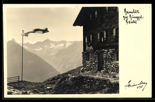 Foto-AK Hans Hruschka Nr. 978: Gamshütte gen Gunggl, Zillertal