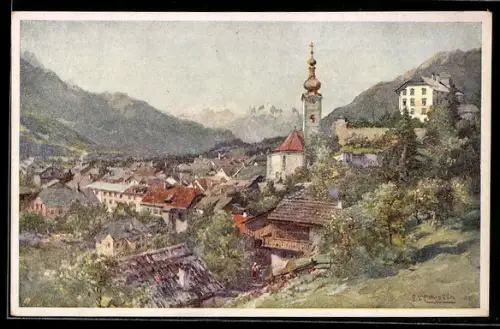 Künstler-AK Edward Theodore Compton: Greifenburg /Drautal, Ansicht gegen Hochstadelgruppe
