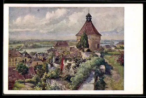 Künstler-AK Hans Götzinger, Deutscher Schulverein NR 1374: Mauthausen a. D., Panoramablick auf den Ort