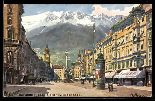 Künstler-AK Rudolf Preuss: Innsbruck, Maria Theresienstrasse, Panorama