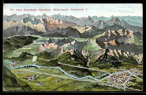 Künstler-AK Eugen Felle: Mittenwald, Alpenbahn Garmisch-Mittenwald-Innsbruck
