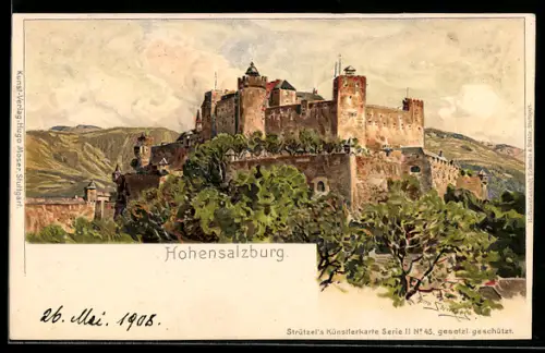 Künstler-AK Otto Strützel: Hohensalzburg, Blick auf die Burg