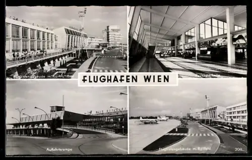 AK Wien, Auffahrtsrampe, Passagierhalle und Kontrollturm auf dem Flughafen Schwechat