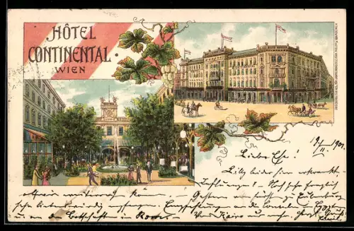 Lithographie Wien, Das Hotel Continental mit Innenhof
