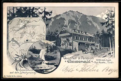 Künstler-AK Reutte, Gasthof und Pension Ammerwald