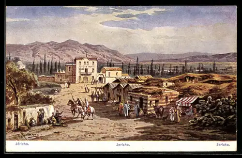 Künstler-AK Friedrich Perlberg: Jericho, Jordan Hotel, arabische Reiter