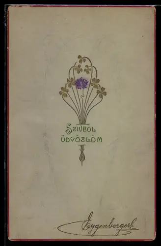 AK Goldfarbene und violette Blüten, Jugendstil