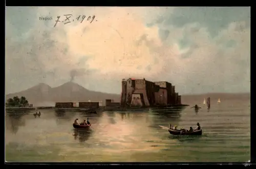 AK Napoli, Castel dell`Ovo con barche sul mare