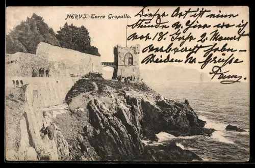 AK Nervi, Torre Gropallo sul promontorio roccioso con vista sul mare