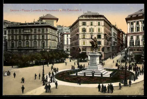 AK Genova, Piazza Corvetto e Monumento a Vittorio Emanuele II