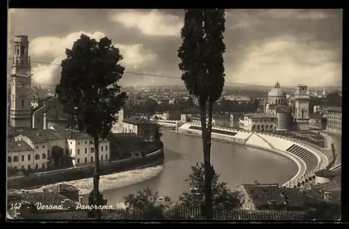 AK Verona, Panorama con vista sul fiume e monumenti storici