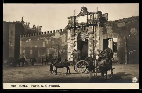 AK Roma, Porta S. Giovanni con carrozze trainate da cavalli