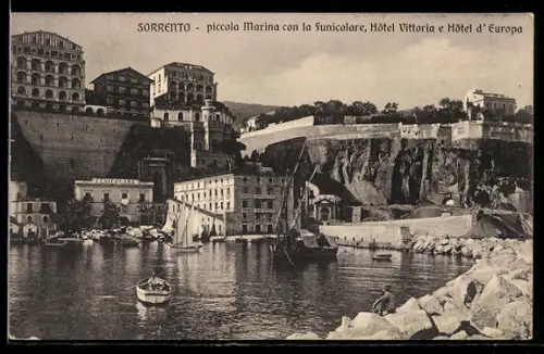 AK Sorrento, Piccola Marina con la Funicolare, Hôtel Vittoria e Hôtel d`Europa