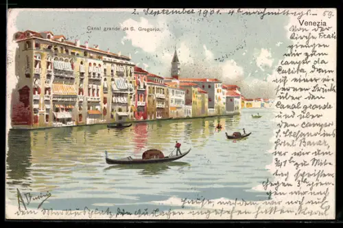 Künstler-AK Venezia, Canal grande da S. Gregorio con gondole