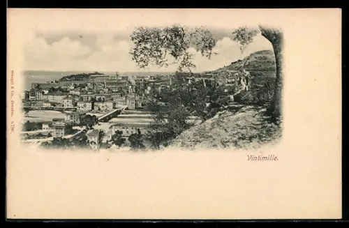 AK Vintimille, Vista panoramica della città e colline circostanti