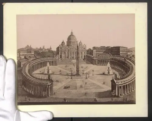 Fotografie unbekannter Fotograf, Ansicht Rom, Petersplatz mit dem Petersdom, Grossformat 31 x 24cm