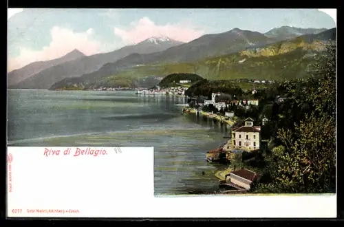 AK Riva di Bellagio, Veduta panoramica del Lago di Como con montagne sullo sfondo