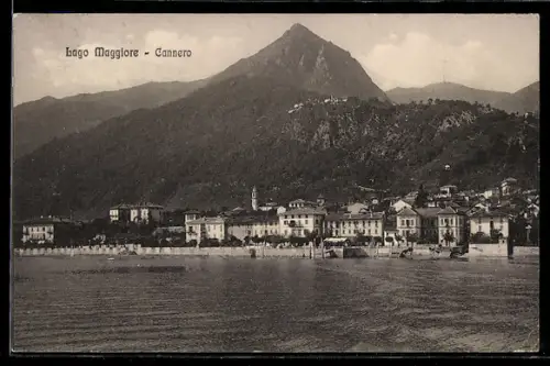 AK Cannero /Lago Maggiore, Vista panoramica del villaggio sul lago e montagne sullo sfondo