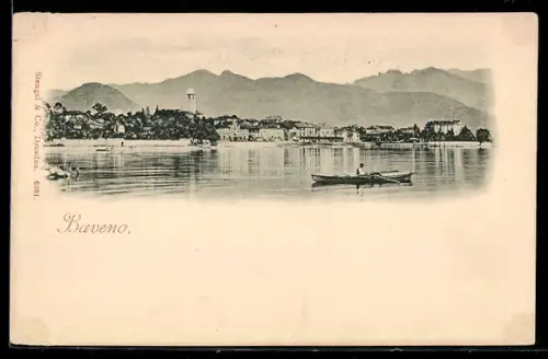 AK Baveno, Vista sul lago con barca e montagne sullo sfondo