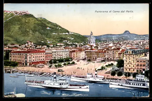 AK Como, Panorama di Como dal Porto con navi ormeggiate