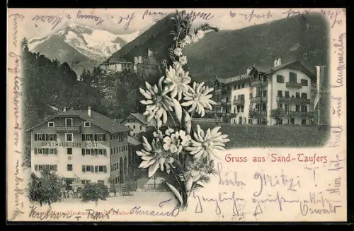 AK Sand-Taufers, Gasthaus zur Post mit Blick zur Burg