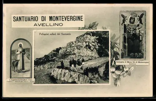 AK Avellino, Santuario di Montevergine con pellegrini e immagini sacre