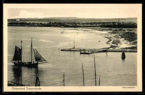 AK Travemünde, Hafeneinfahrt aus der Vogelschau
