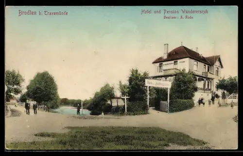 AK Brodten b. Travemünde, Hotel und Pension Wanderersruh, Bes. A. Rode