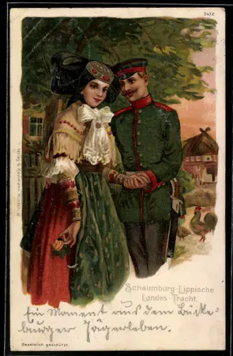 Lithographie Minden i. Westf., Paar in Tracht Schaumburg-Lippe
