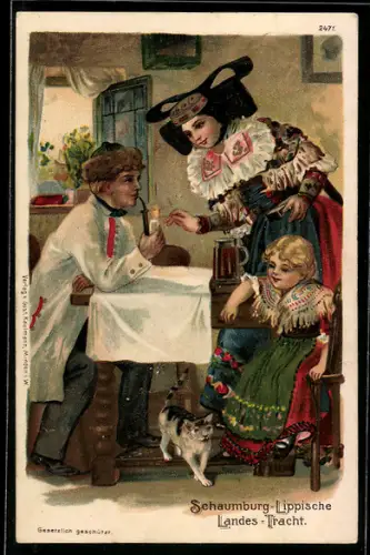 Lithographie Trachten aus Bad Oeynhausen, Tracht Schaumburg-Lippe