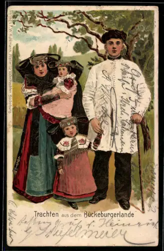 Lithographie Tracht Bückeburgerland, Eltern mit ihren Kinder