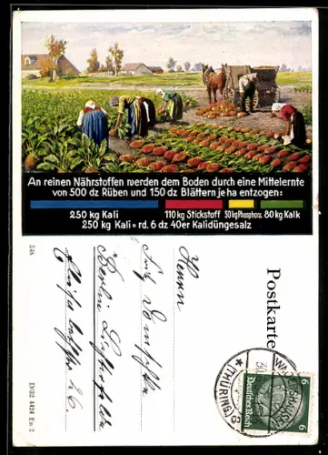 AK Reklame Kalidüngesalz, Bauern bei der Ernte
