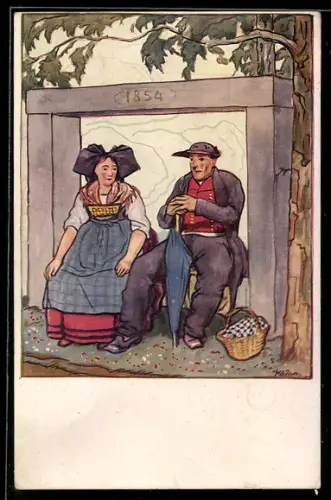 Künstler-AK elsass-lothringische Tracht, Types des Paysans Alsaciens