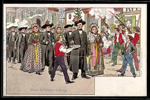 Künstler-AK elsass-lothringische Tracht, Usages & Costumes d`Alsace