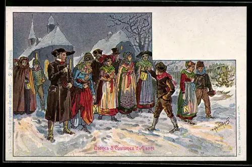 Künstler-AK Usages & Costumes de l'Alsace, Anwohner in elsass-lothringische Tracht