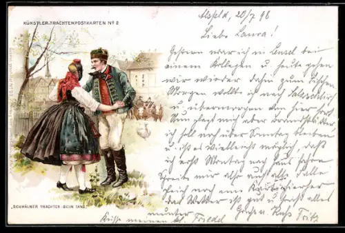 AK Paar beim Tanz in hessischer Tracht